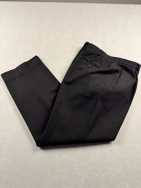 Lauren Ralph Women Pants 12 Black 100% Wool Dress Pants Relaxed Pleats